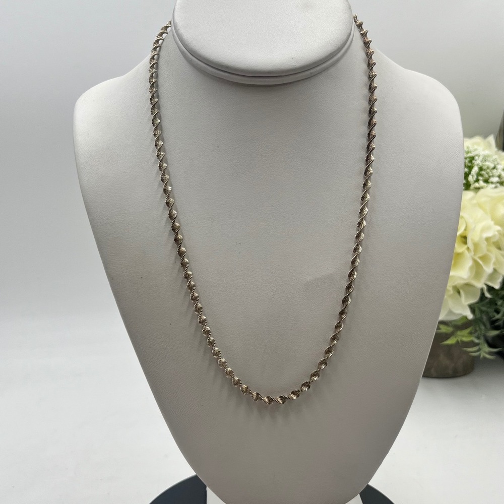 FAS Italy 925 Vintage‎ Sterling Silver  Twisted Herringbone Chain Necklace 19"